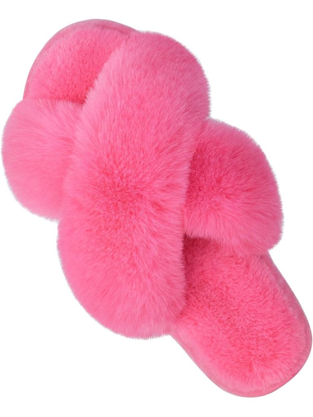 Women's Hot Pink Fuzzy Cross Band Slippers Memory Foam House Shoes Slip On
